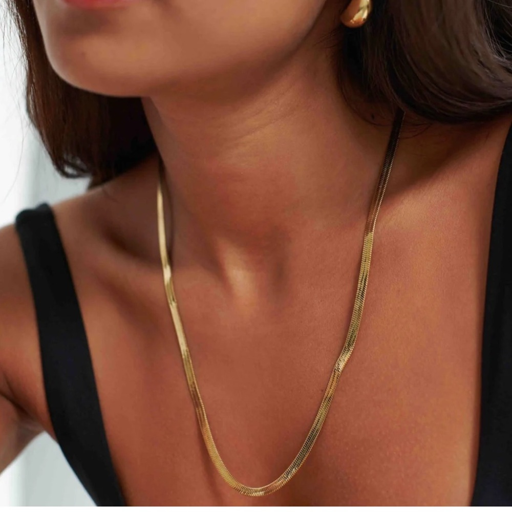D. Louise Gold Tone Herringbone Chain Essentials Necklace 18” L NEW